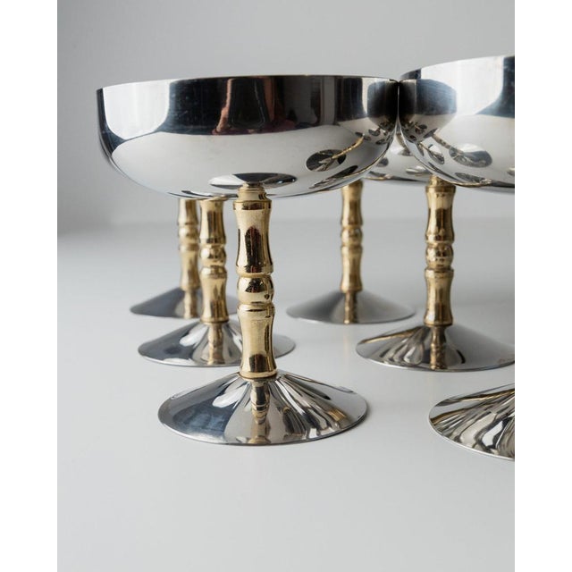 Vintage Stainless Steel Champagne Bowls in Bamboo, Italy, 1970s, Set of 6 For Sale - Image 4 of 11