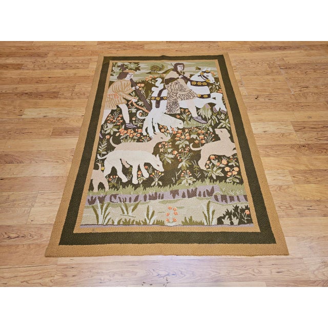 Vintage American Hand Hooked Rug, Wool & Cotton, Forest Scene Design, 4x6 For Sale - Image 14 of 14