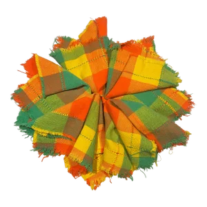 Vintage Citrus Colored Madras Plaid Napkins/Placemats With Whipstitch Detailing- Set of 7