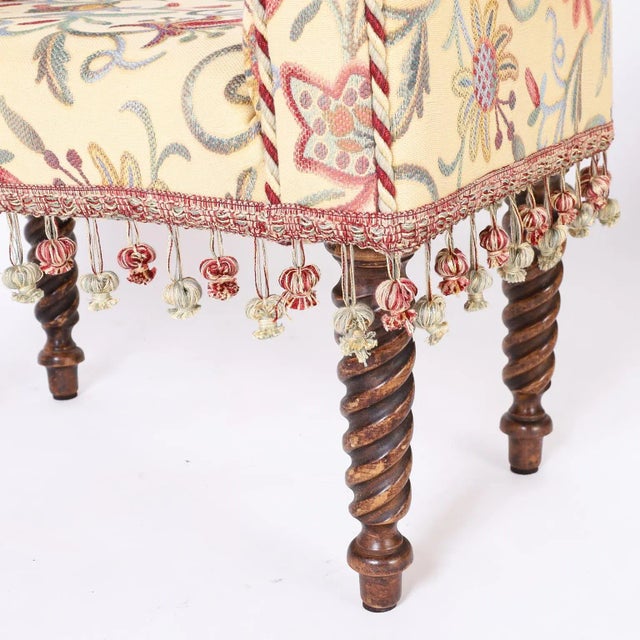 Pair of Upholstered Benches With Arms For Sale - Image 9 of 10