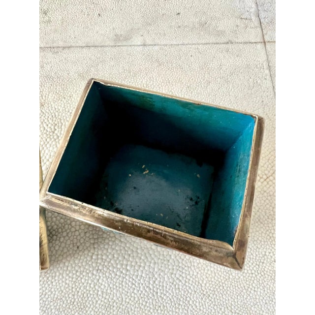 Turquoise/ blue colored mosaic glass tesserae and brass lidded box handmade in Mexico by noted Mexican artist Salvador...