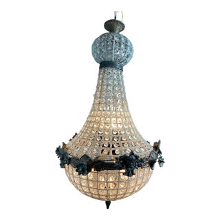 Vintage French Louis XVI Style Empire Chandelier With Woman Face Accents & Charcoal Finish For Sale