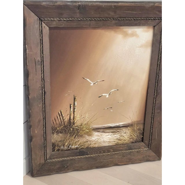 Vintage Philip Sandee. Sandee Framed Beach Coastal Oil Painting – Seagulls & Dunes 26" X 22" For Sale - Image 11 of 12