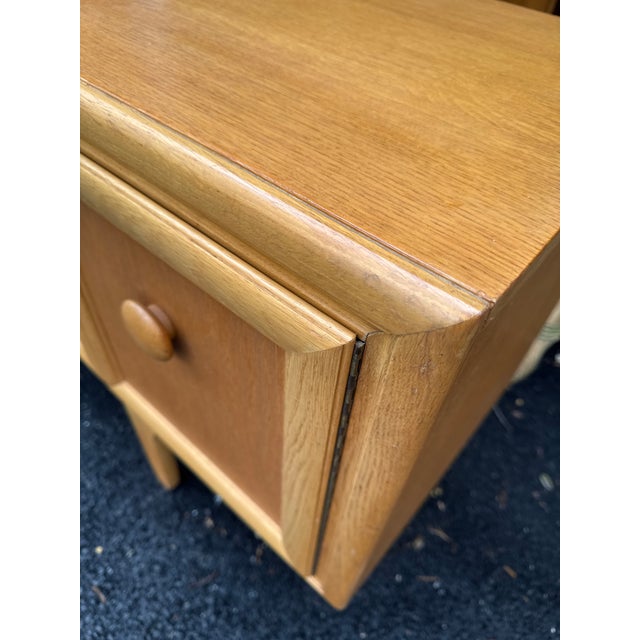 Mid 20th Century Modern Oak Credenza With Paneled Doors and Sculpted Base For Sale - Image 11 of 12