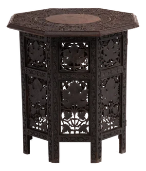 Anglo Indian Teak Octagonal Folding Side Tea Table Hand Carved Campaign Original Finish 1900