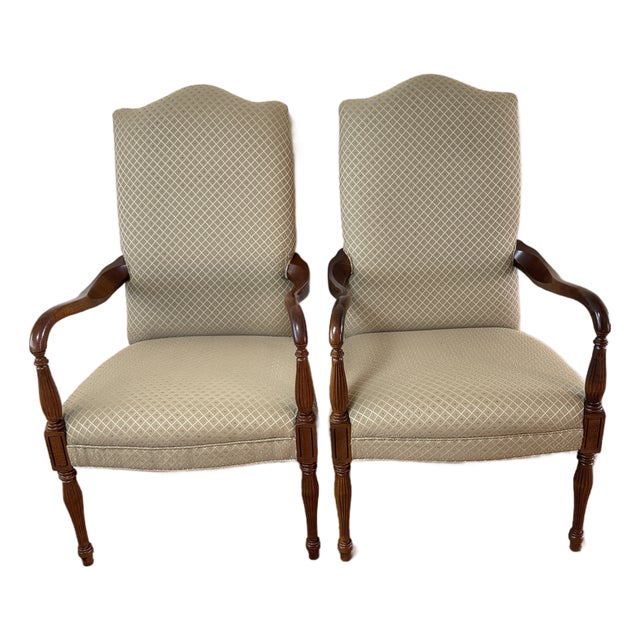 Pair of Sam Moore Classic French Exposed Wood Armchairs For Sale
