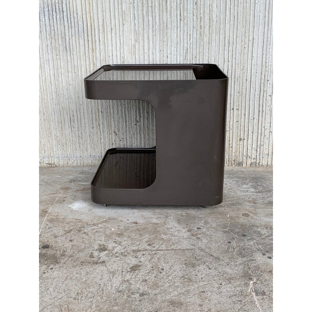 About Space Age vintage side "GAME" table in smoked plastic by Longato with bottles or magazine compartment. Details...