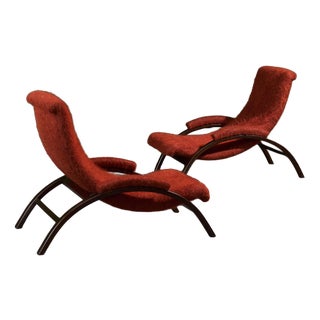 Sculptural Reclining Lounge Chairs in Pierre Frey Yeti Fabric, Italy, Set of 2 For Sale