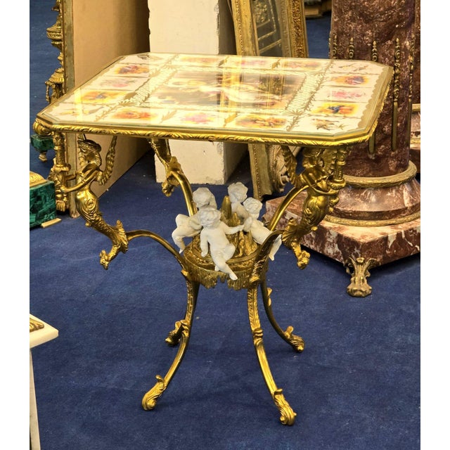 French Style Coffee Table With Cherub Artwork, Bronze Accents For Sale In Miami - Image 6 of 8