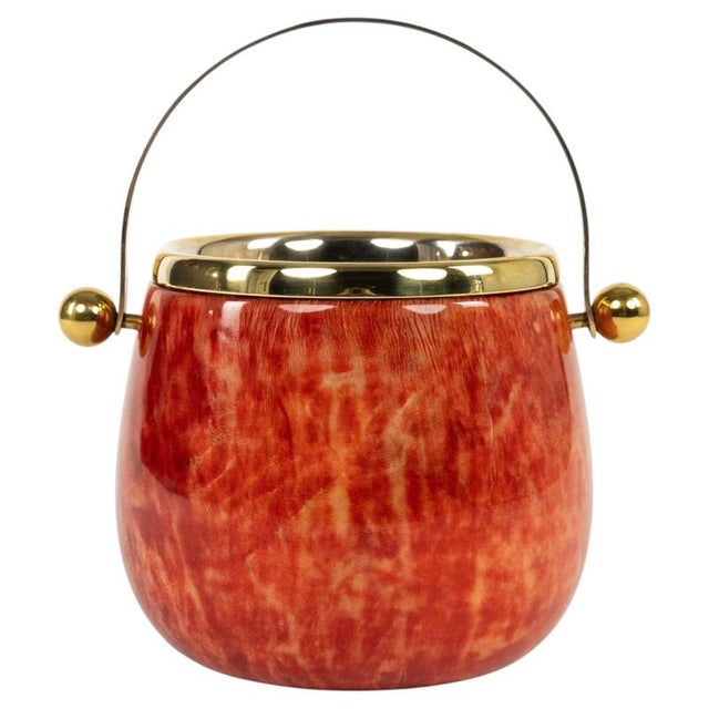 Mid-Century Modern Ice Bucket in Red Goatskin and Brass by Aldo Tura, Italy, 1960s For Sale - Image 17 of 18