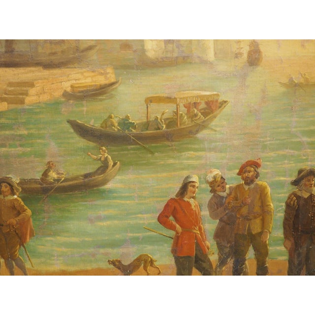 Wood 19th Century French Seaport Oil Painting After Claude Lorrain, 60.4 X 74.3 In For Sale - Image 7 of 18