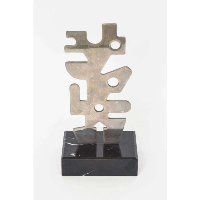 Abstract Vintage Abstract Steel Cubist Style Sculpture on Black Veined Marble Base For Sale - Image 3 of 12