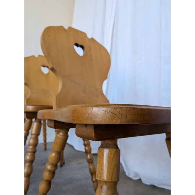 Vintage Tyrolean Farmhouse Heart Cutout Wooden Dining Chairs, 1970s, Set of 4 For Sale - Image 13 of 18