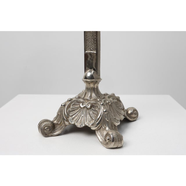 French Silver-Plated Standing Crucifix on Scrolled Tripod Base, 1900 For Sale - Image 11 of 14