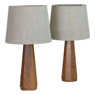 Vintage Teak Table Lamps, 1970s, Set of 2 For Sale