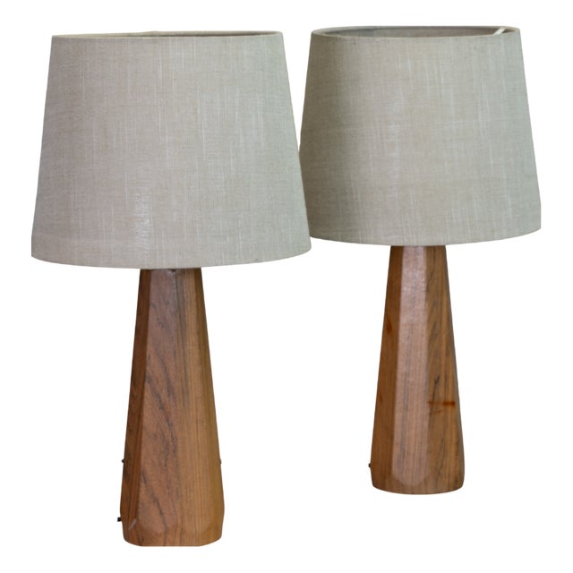 Vintage Teak Table Lamps, 1970s, Set of 2 For Sale