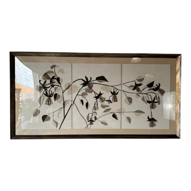 Davison " Triptych Flowers " Watercolor on Paper Painting, Framed For Sale