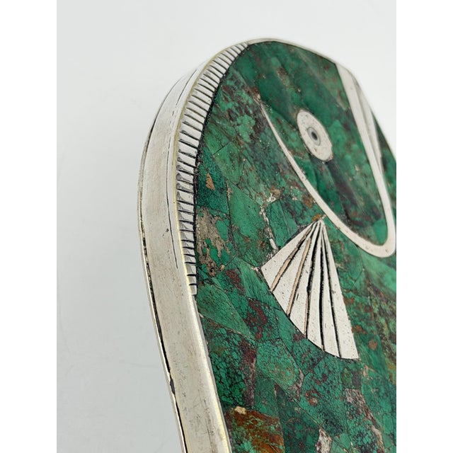 Emilia “Mimi” Castillo Taxco Malachite Silver Plate Fish Hand Mirror, 1970s For Sale - Image 13 of 18