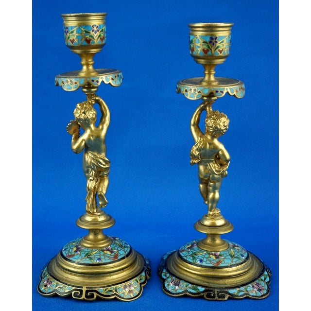Metal Triptych Inkwell and Candleholders in Gilded Bronze and Onyx Marble, Set of 3 For Sale - Image 7 of 18