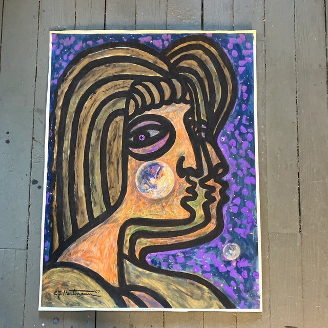 2000 - 2009 Contemporary Original Large E.J.Hartmann Abstract Portrait Painting Signed For Sale - Image 5 of 5