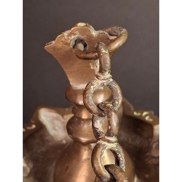 Antique 18th C / Possibly 17th Century Continental Brass 7 Wick Shabbat Oil Lamp Judenstern For Sale - Image 14 of 18