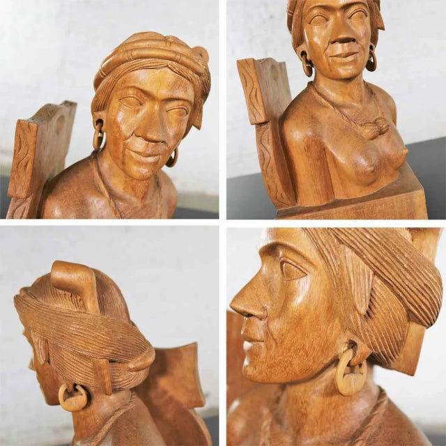 Vintage Tribal Figural Bookends Male and Female Hand Carved Wood- A Pair For Sale - Image 9 of 13