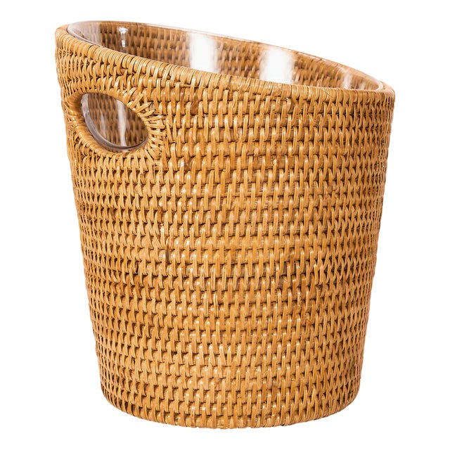 Artifacts Rattan Small Rattan Champagne Bucket with Acrylic Insert, Honey Brown For Sale