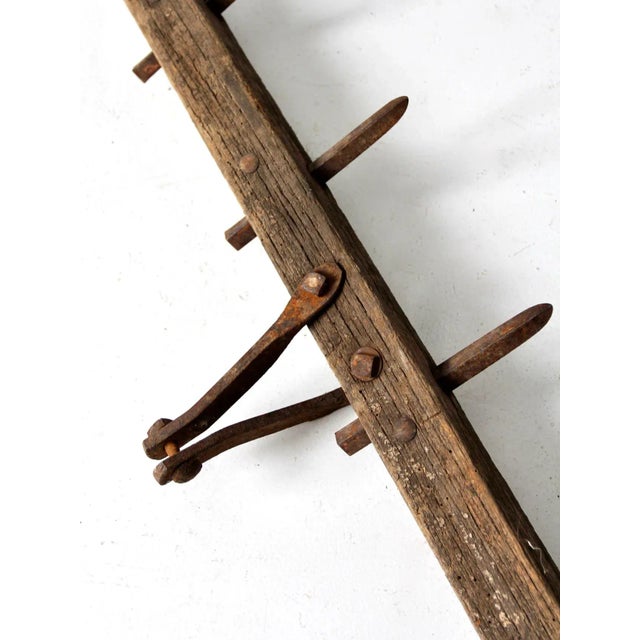 Brown Antique Primitive Spike Tooth Harrow Farm Tool For Sale - Image 8 of 10