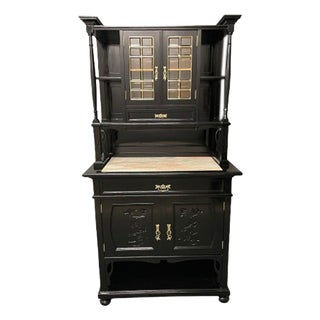 Art Nouveau Black Sideboard with Floral Carvings, 1900s For Sale