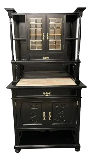 Art Nouveau Black Sideboard with Floral Carvings, 1900s