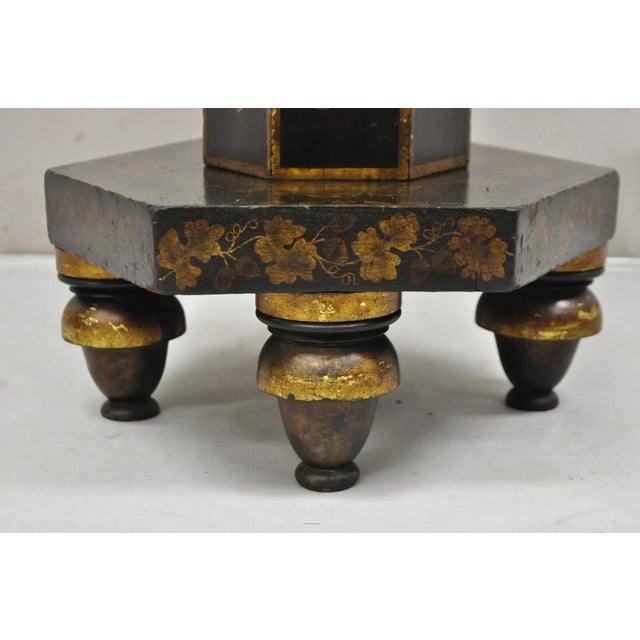 Antique Chinoiserie Hand Painted Pedestal Base Oriental Sewing Stand Side Table For Sale In Philadelphia - Image 6 of 12