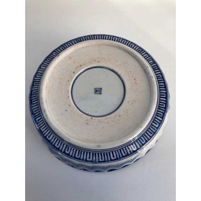 Large Vintage Hand-Decorated Chinese Export Chinoiserie Blue & White Porcelain Bowl For Sale In Boston - Image 6 of 10