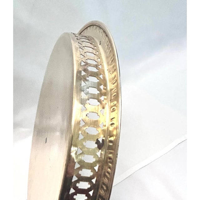 Brass Vintage Brass Filigree Serving Tray Round Moorish Style Brass Tray For Sale - Image 8 of 8
