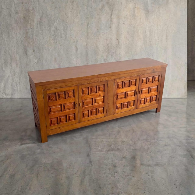 Mid-Century Modern French Oak Brutalist Sideboard, 1970s For Sale - Image 3 of 16