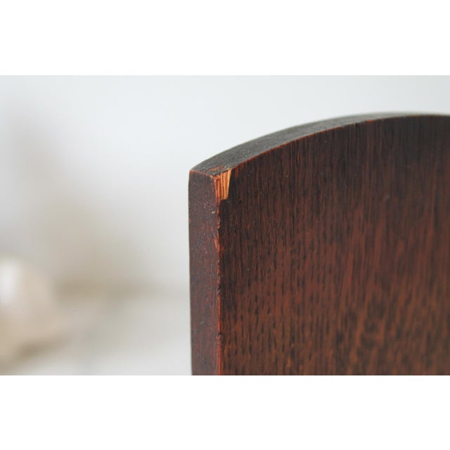 Vintage Hand Tooled Arts and Crafts Oak Wood Bookends For Sale - Image 10 of 11