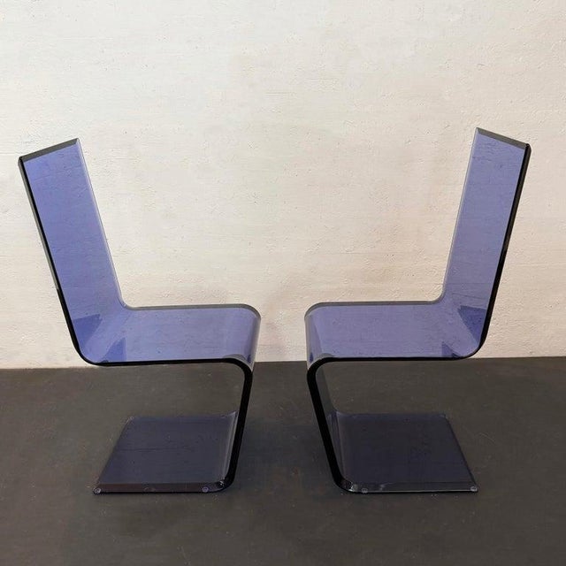 1990s 1990s Pair of Post-Modern Blue Lucite Invisible Chairs by Shlomi Haziza for HStudio For Sale - Image 5 of 10