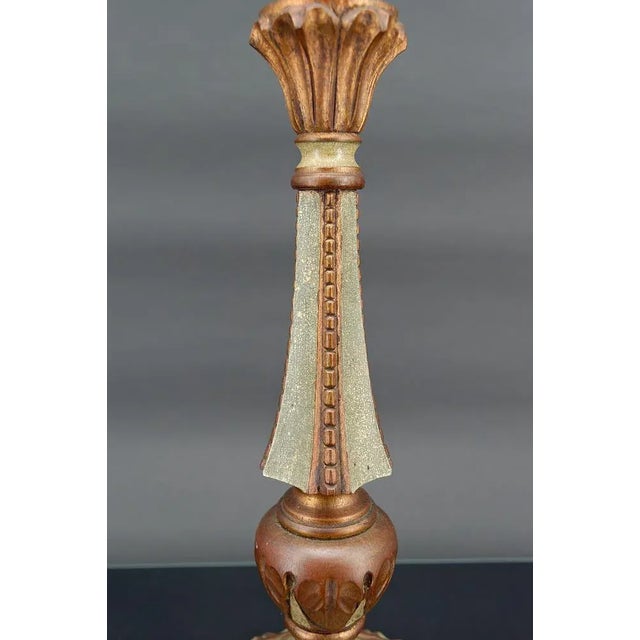 French Art Deco Lamp in Green Painted Wood and Copper Patina, 1920 For Sale - Image 9 of 10