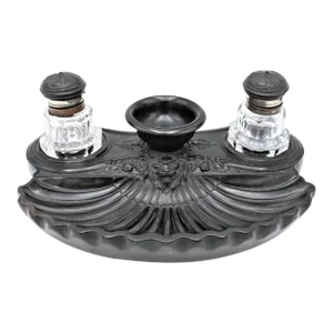 A Napoleon III Black Gutta Percha Inkstand, Late 19th Century