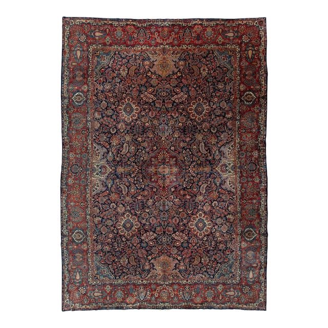 Antique Zabihi Collection Navy Traditional Kashan Rug - 11'8" x 16'6" For Sale