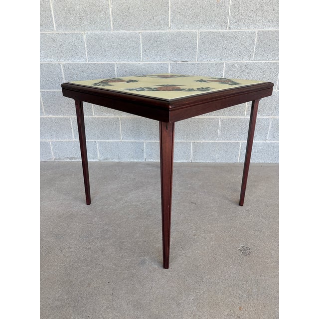 Vintage Mahogany/Fiberglass 30" Fruit Decorated Game Table For Sale - Image 4 of 6