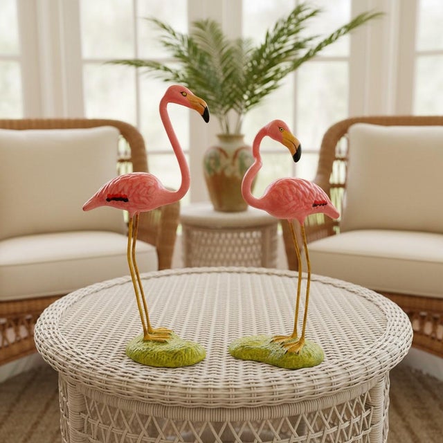 Mexican Vintage Mexican Paper Mache Flamingos Pair-Tonala Folk Art-Figurines-Tropical For Sale - Image 3 of 11