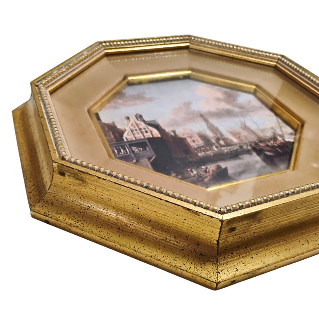 Vintage Abraham Storck "Port of Amsterdam" Print in Ornate Octagonal Frame For Sale - Image 4 of 7