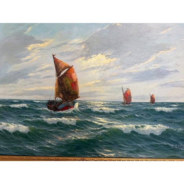 Gerhard Lukas Larsen (German 1911-1965) Oil Canvas Vintage, Maritime, Seascape For Sale In Jacksonville, FL - Image 6 of 13