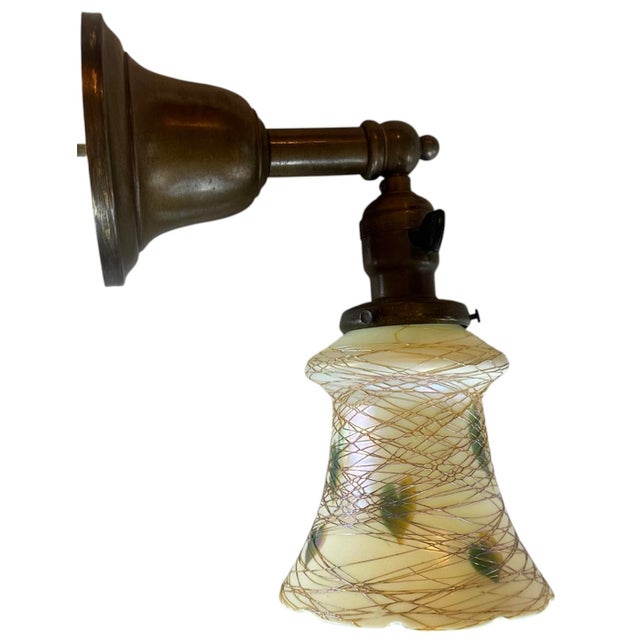 1910s Signed Quizel Hearts and Vines Pattern Shade on Old Brass Holder, Circa 1910 For Sale - Image 5 of 6