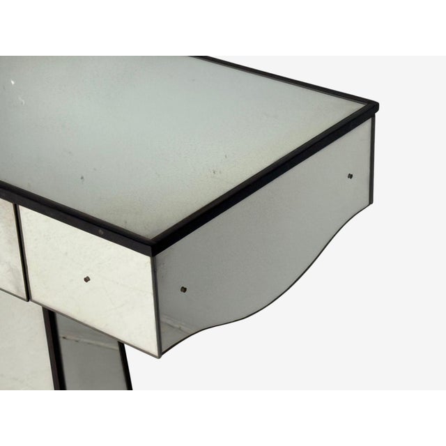 Black Art Deco Style, Mirrored Console Tables, Painted Wood, Distressed Glass For Sale - Image 8 of 15