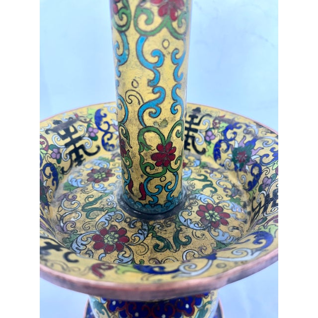 19th Century Chinese Imperial Yellow Cloisonné Enamel Pricket Candle Holders - A Pair For Sale - Image 17 of 18