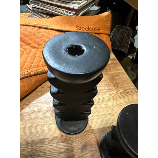 1970s Pair of 1970s Black Plastic Abstract Candlestick Holders For Sale - Image 5 of 5