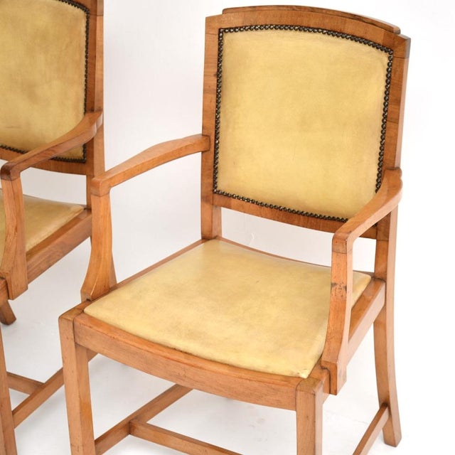 Art Deco Carver Armchairs in Walnut and Leather, 1930s, Set of 2 For Sale - Image 6 of 10