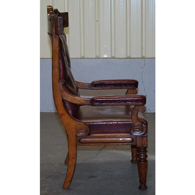 English Estate Oxblood Leather Throne Armchair, 1840s For Sale - Image 12 of 18