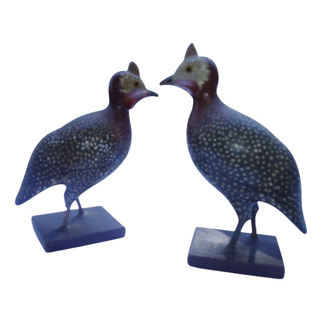 Antique Wooden Guinea Fowls, 1890s, Set of 2 For Sale